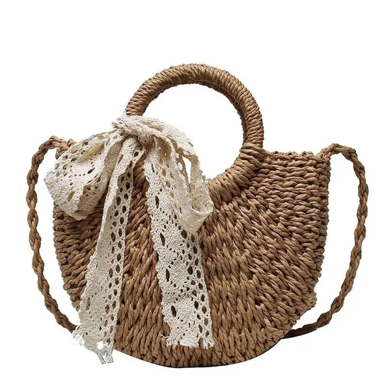 Handmade Half-Round Rattan Woven Straw Bag Summer Women Messenger Crossbody Bags Girls Small Beach Handbag New