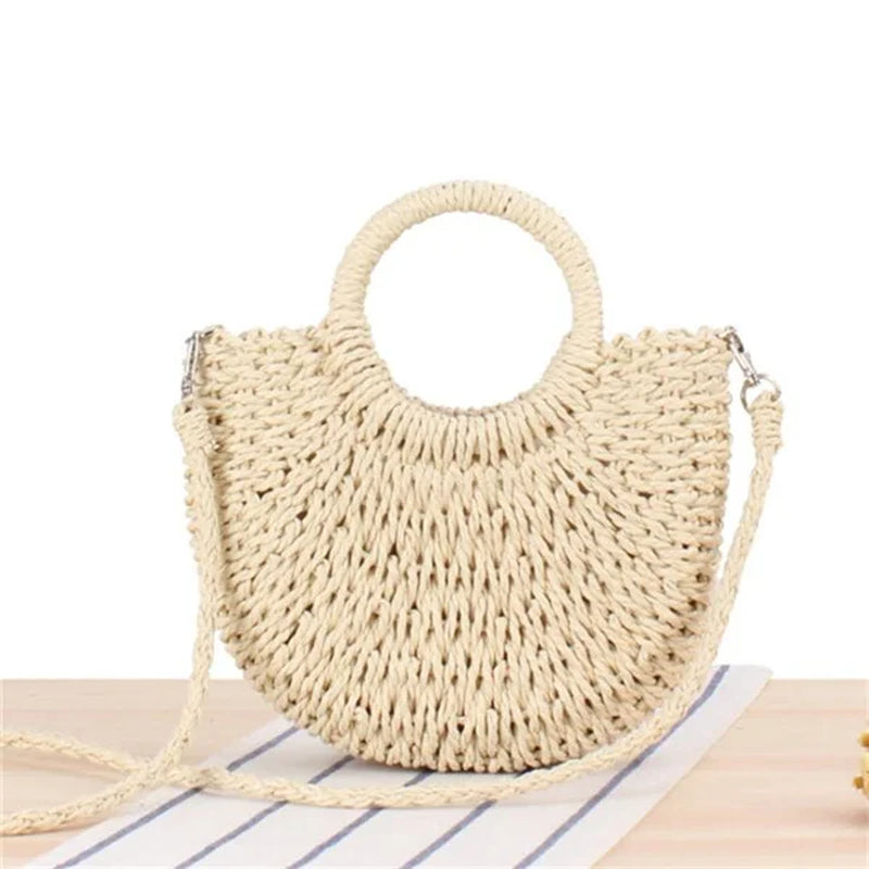 Handmade Half-Round Rattan Woven Straw Bag Summer Women Messenger Crossbody Bags Girls Small Beach Handbag New