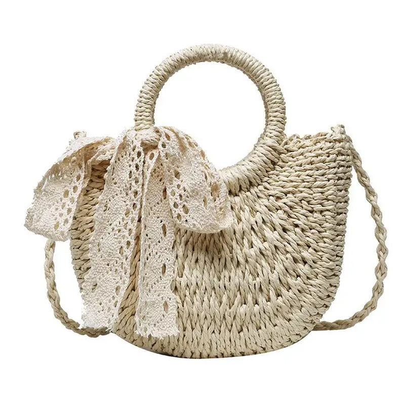 Handmade Half-Round Rattan Woven Straw Bag Summer Women Messenger Crossbody Bags Girls Small Beach Handbag New