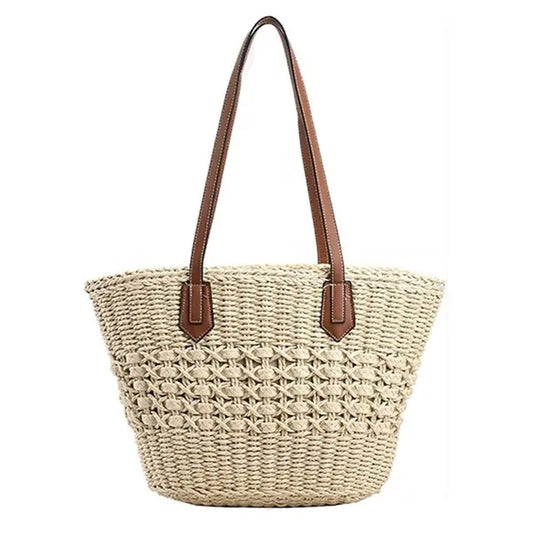 Women Casual Straw Handbags Wicker Woven Shoulder Bags Summer Beach Straw Bag Large Capacity Tote Lady Big Purses